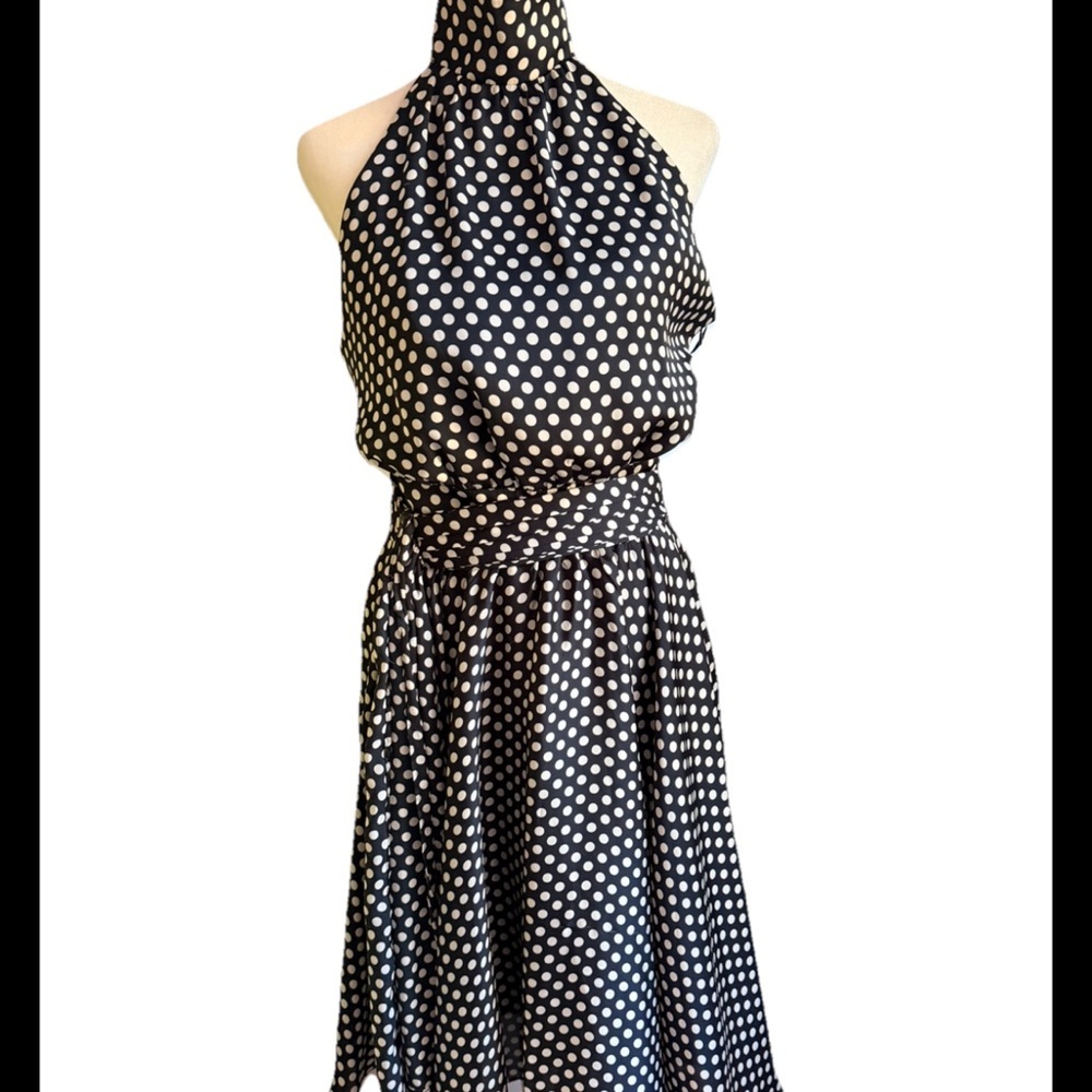 MNG (Mango) VINTAGE Black & White Polka Dot Halter Swing Dress US Sz 8 ADORABLE! - Picture 12 of 12